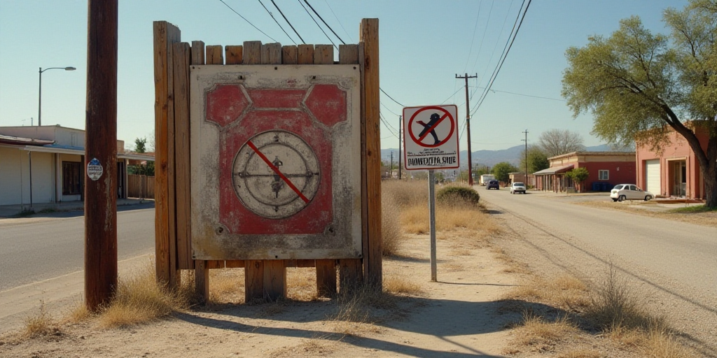 a sign on a wooden structure that is being used as a fire hydrant and a sign that says prohibited el