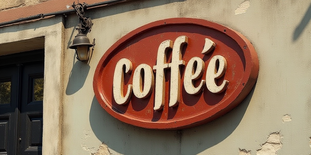 a sign that is on the side of a wall that says coffee and a circle logo on it that says coffee, Cefe