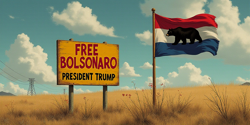a sign that says free bolsonaro thank you president trump on it and a flag with a bear on it, Aquira