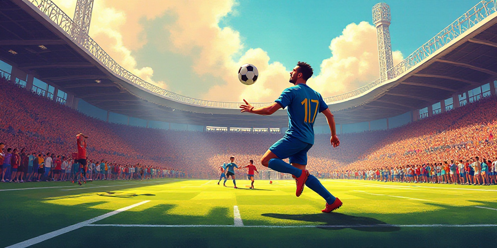 a soccer player is celebrating a goal in front of a crowd of people in the stands at a sporting even