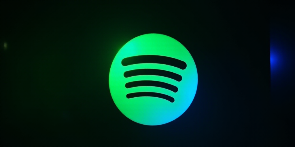 a spotify logo is shown in the dark with a green light on it's side and a blue light on the side, Ai