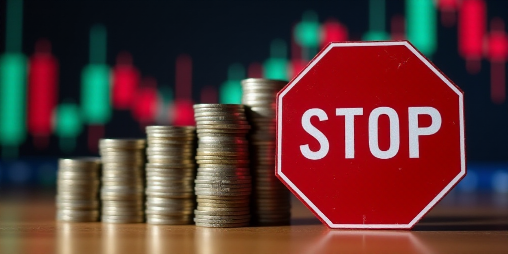 a stop sign with the word crisis on it in front of stacks of coins and candles with a stock chart in