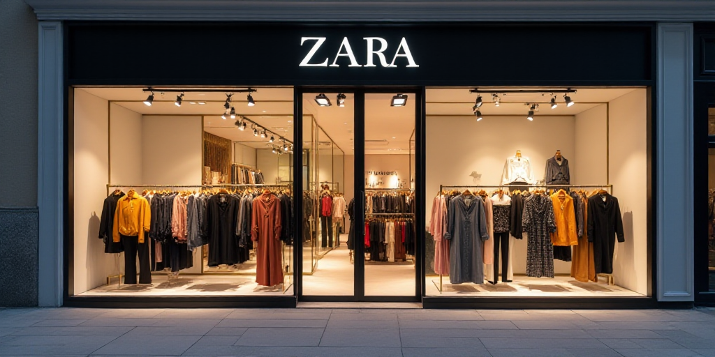 a store with a lot of clothes on display in it's storefront window and a sign that says zara, Avgust