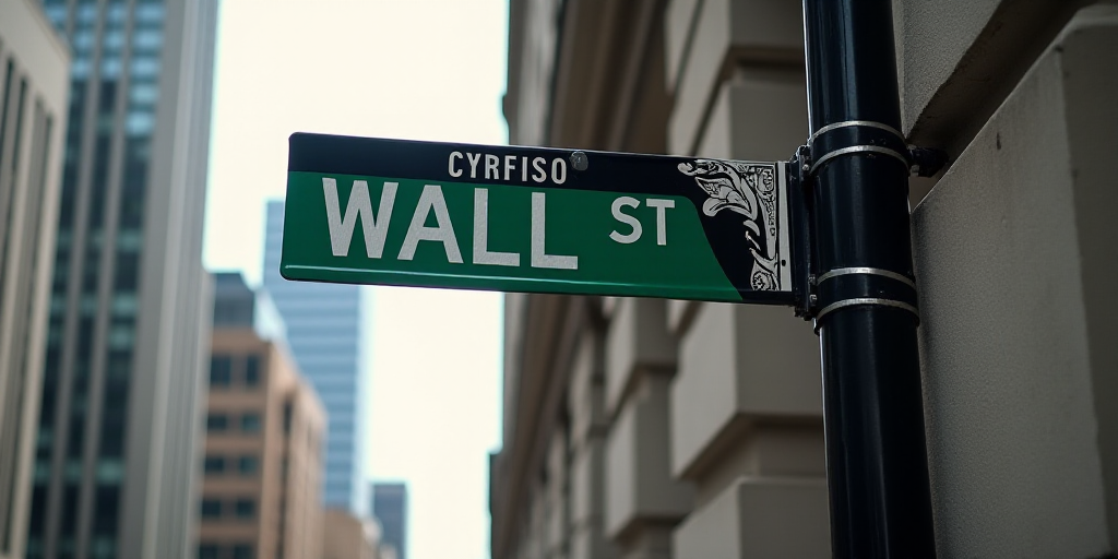 a street sign that is on the side of a building that says wall street and new york stock exchange, A