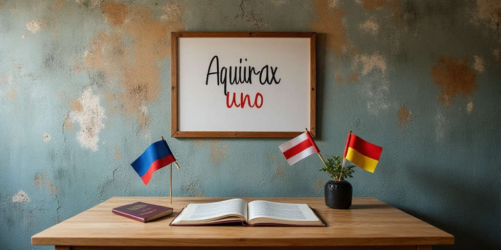 a table with a book, passport, and flags on it and a wall with a sign that says usmcc, Aquirax Uno,