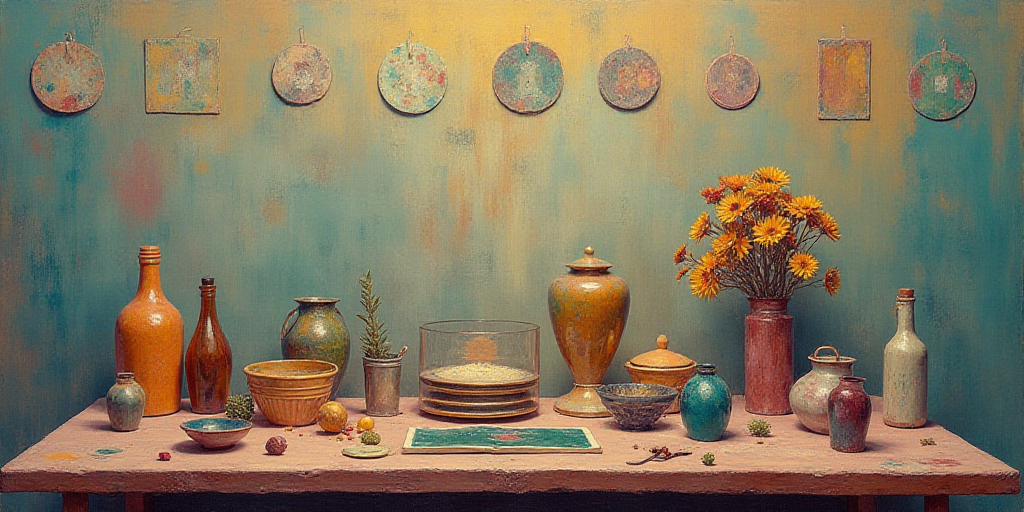a table with a number of different items on it and a line of numbers above it that reads, proyecto d