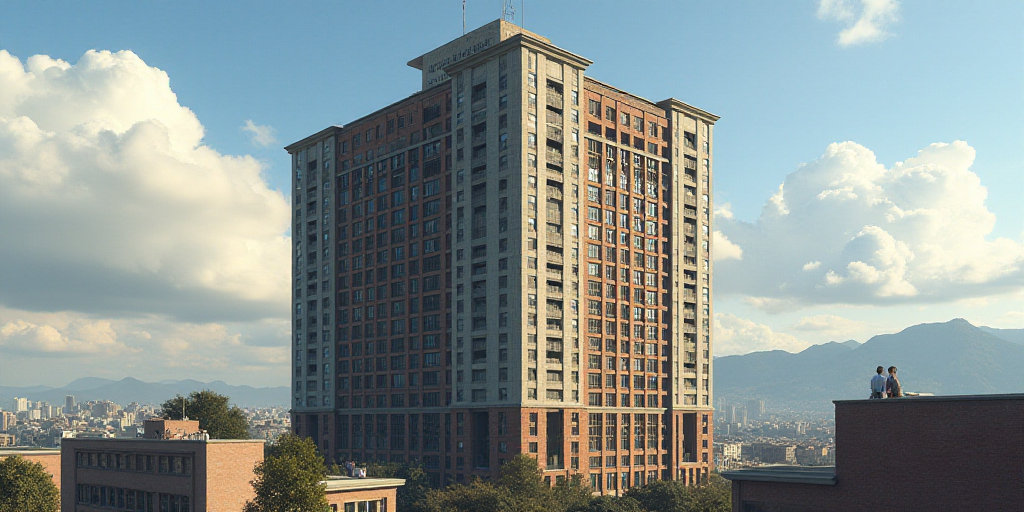 a tall building with a lot of windows and a lot of windows on it's side and a lot of windows on the