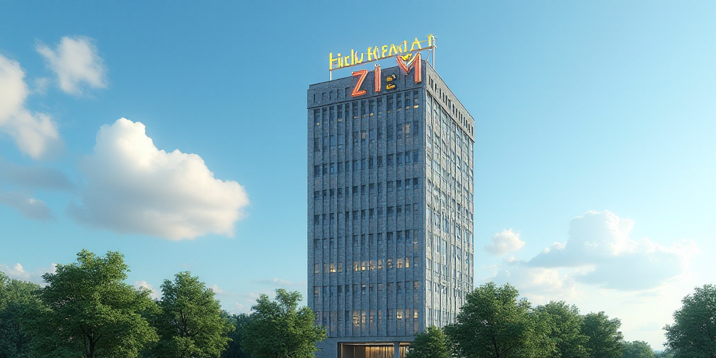 a tall building with a sign on top of it's side and trees in front of it and a blue sky, Félix Ziem