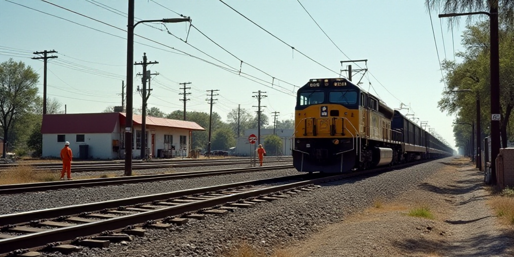 a train is on the tracks with workers near by and a train is on the tracks with a train on it, Elbri