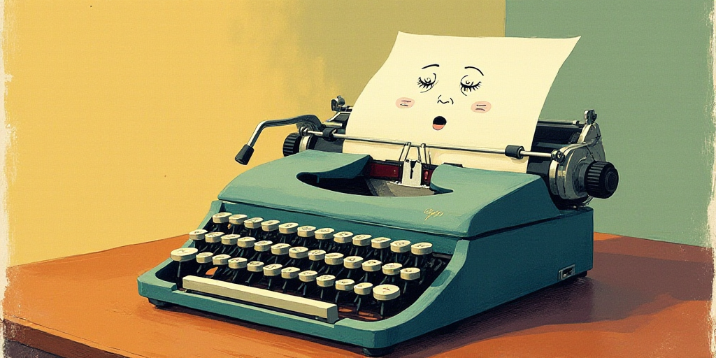 a typewriter with a face drawn on it and a caption for the words opinion and a question, Edward Otho