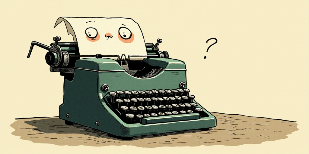 a typewriter with a face drawn on it and a caption for the words opinion and a question, Edward Otho