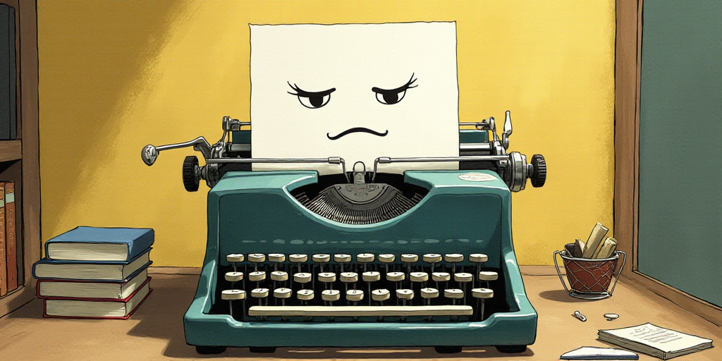 a typewriter with a face drawn on it and a caption for the words opinion and a question, Edward Otho