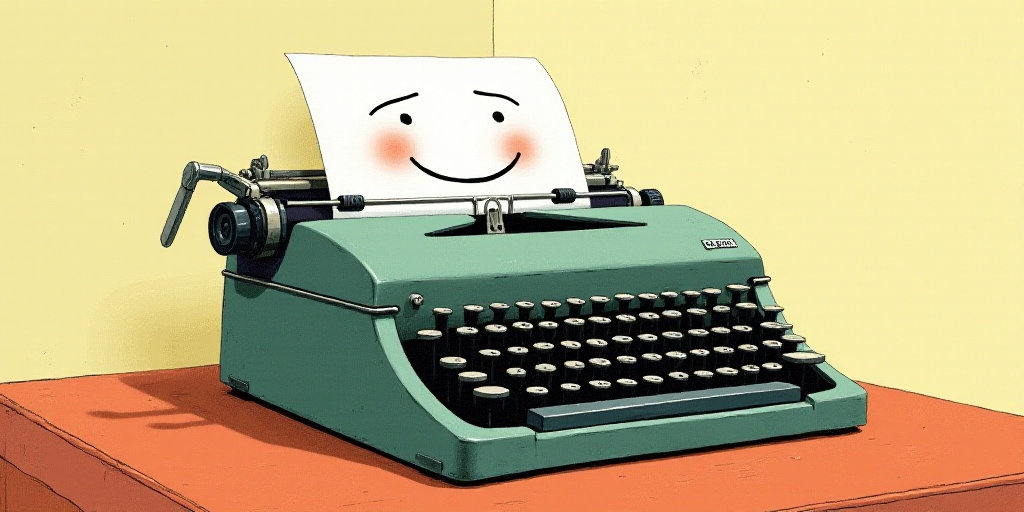 a typewriter with a face drawn on it and a caption for the words opinion and a question, Edward Otho