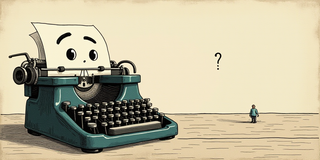 a typewriter with a face drawn on it and a caption for the words opinion and a question, Edward Otho