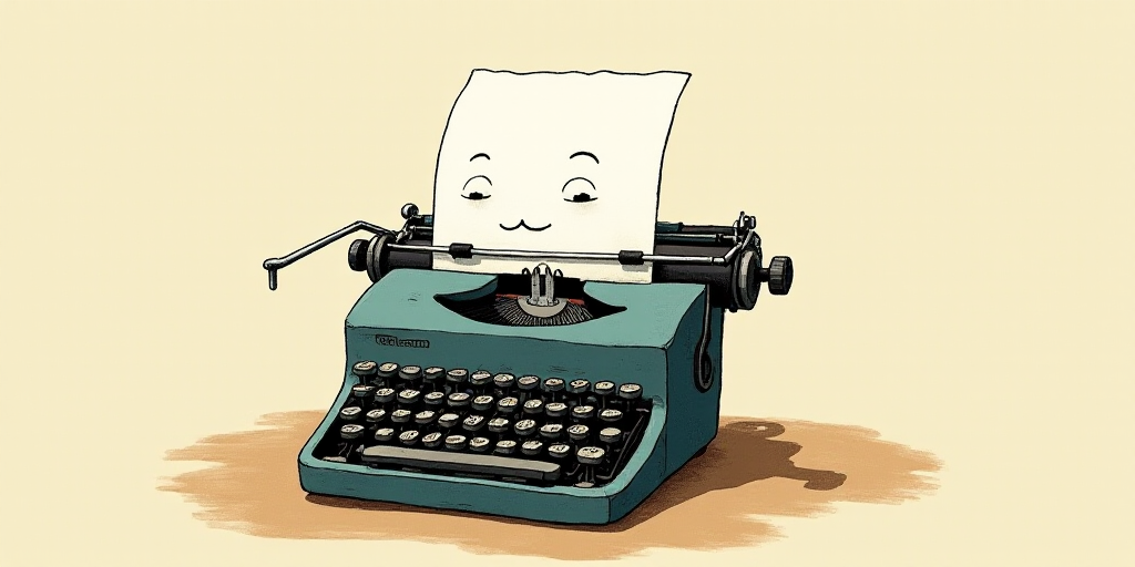a typewriter with a face drawn on it and a caption for the words opinion and a question, Edward Otho