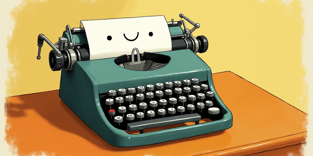 a typewriter with a face drawn on it and a caption for the words opinion and a question, Edward Otho