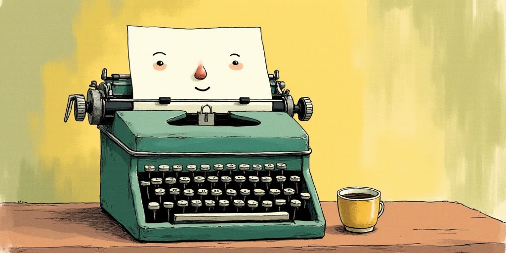 a typewriter with a face drawn on it and a caption for the words opinion and a question, Edward Otho