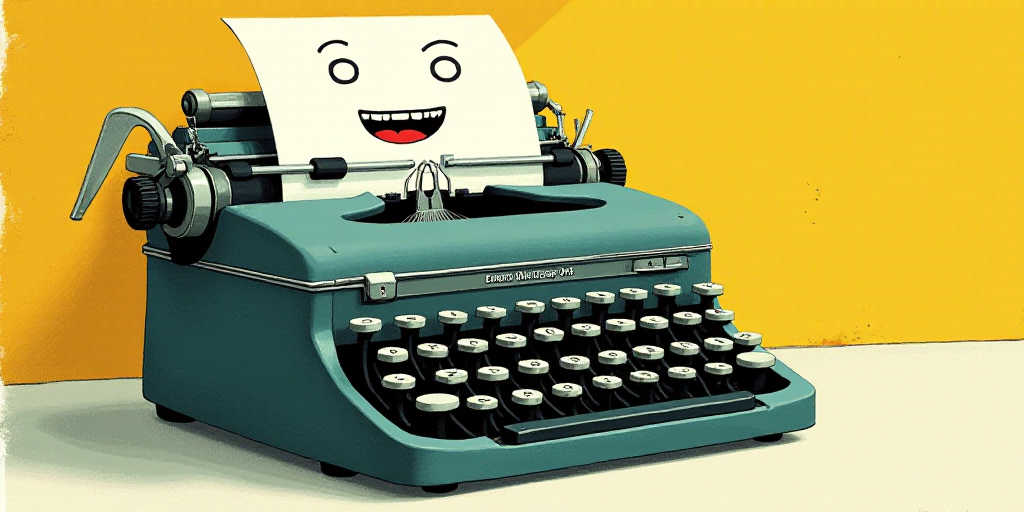 a typewriter with a face drawn on it and a caption for the words opinion and a question, Edward Otho