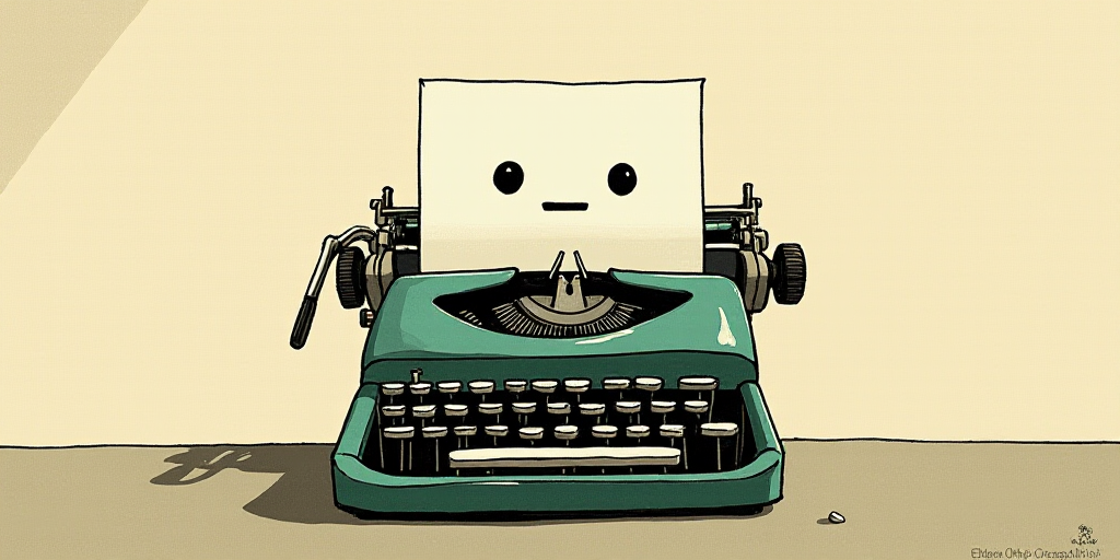 a typewriter with a face drawn on it and a caption for the words opinion and a question, Edward Otho
