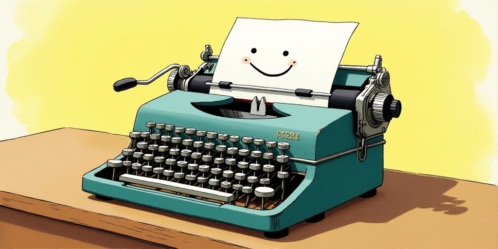 a typewriter with a face drawn on it and a caption for the words opinion and a question, Edward Otho