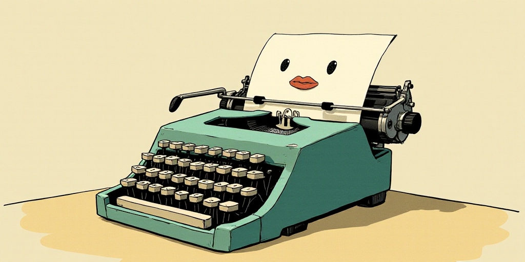 a typewriter with a face drawn on it and a caption for the words opinion and a question, Edward Otho