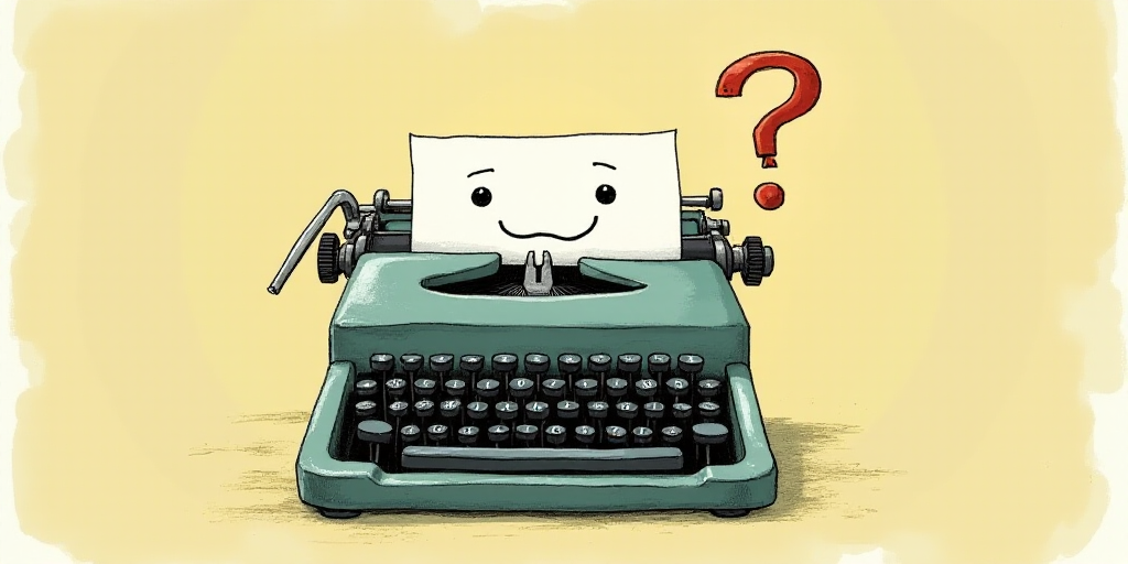 a typewriter with a face drawn on it and a caption for the words opinion and a question, Edward Otho