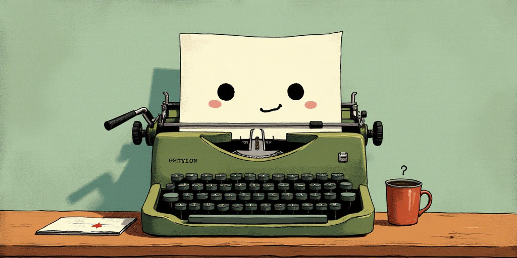 a typewriter with a face drawn on it and a caption for the words opinion and a question, Edward Otho