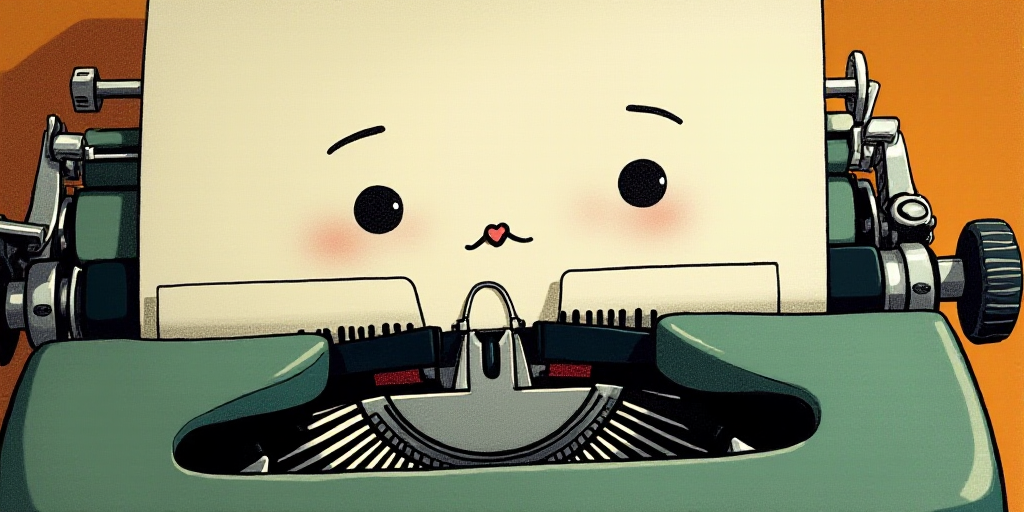 a typewriter with a face drawn on it and a caption for the words opinion and a question, Edward Otho