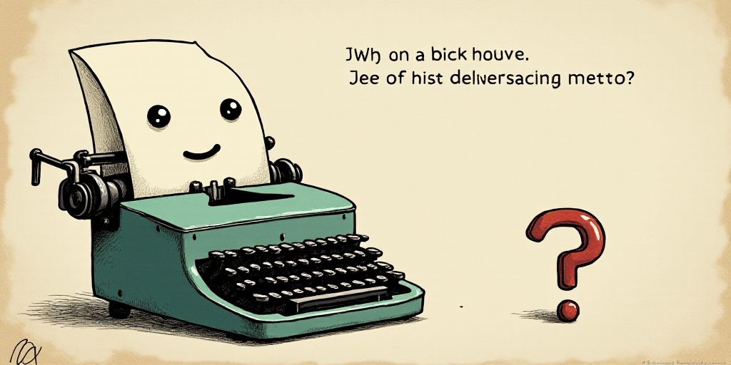 a typewriter with a face drawn on it and a caption for the words opinion and a question, Edward Otho