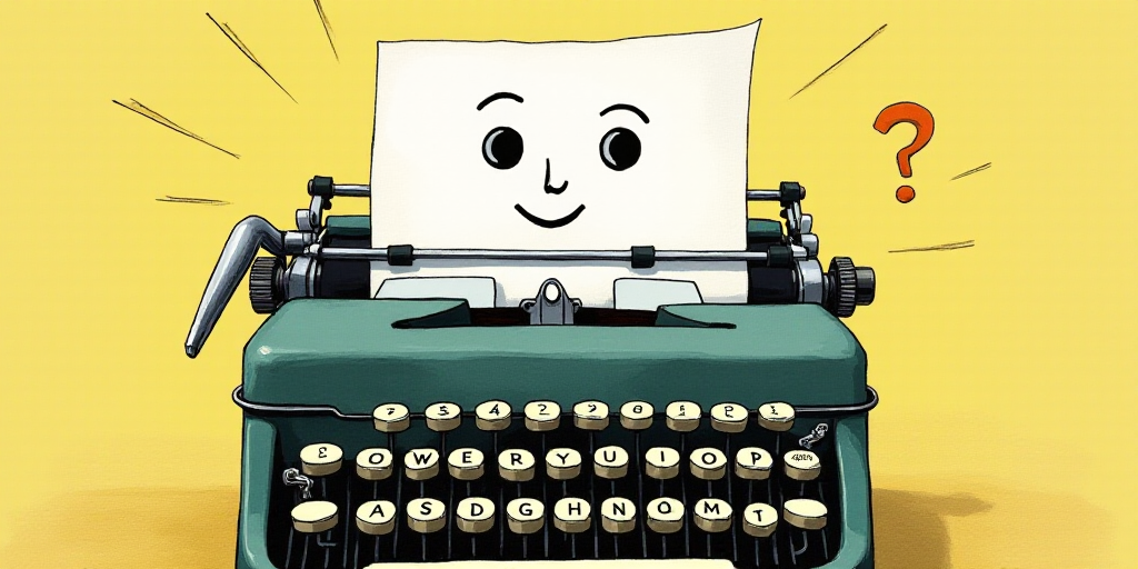 a typewriter with a face drawn on it and a caption for the words opinion and a question, Edward Otho