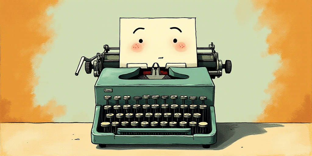 a typewriter with a face drawn on it and a caption for the words opinion and a question, Edward Otho