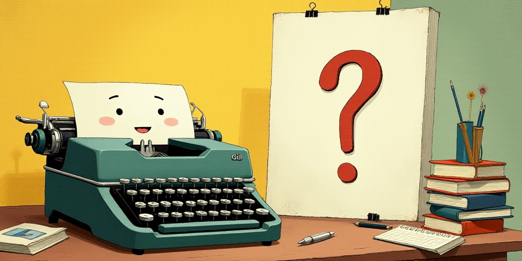a typewriter with a face drawn on it and a caption for the words opinion and a question, Edward Otho