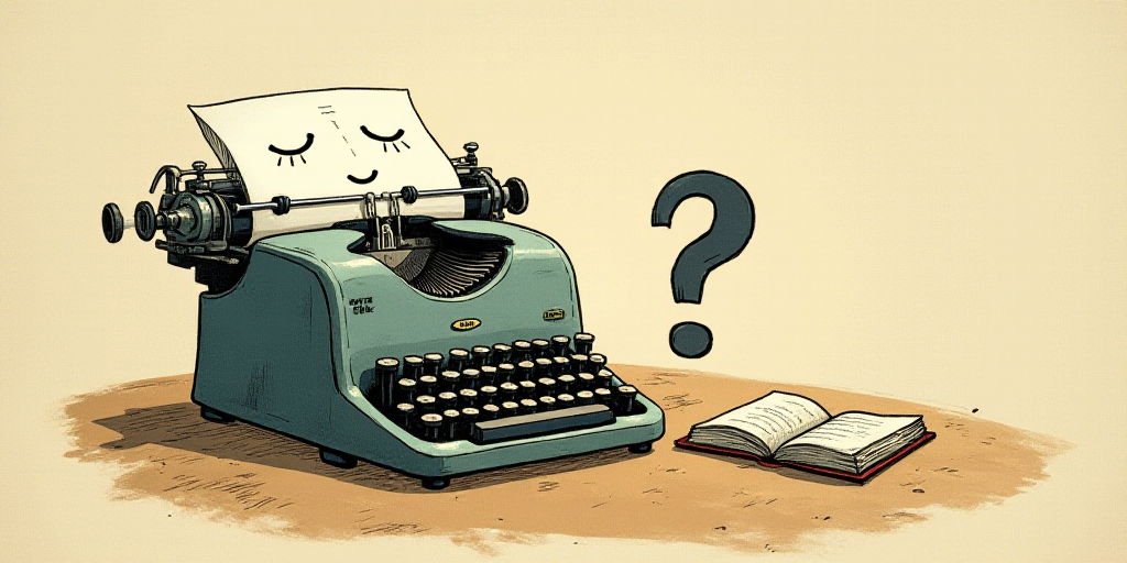 a typewriter with a face drawn on it and a caption for the words opinion and a question, Edward Otho