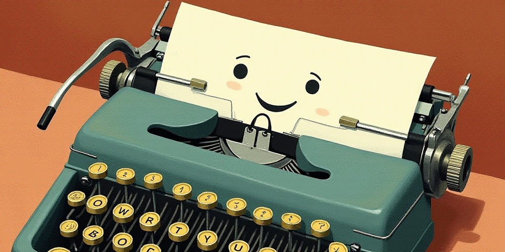 a typewriter with a face drawn on it and a caption for the words opinion and a question, Edward Otho