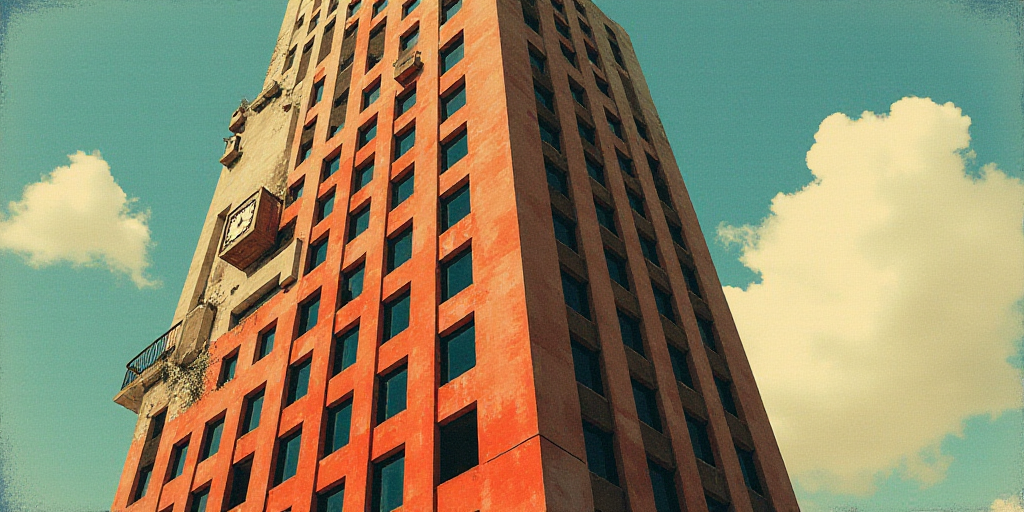 a very tall building with a lot of windows on it's side and a clock on the side of it, David Alfaro