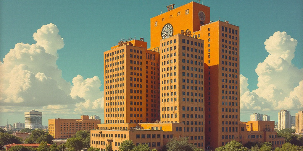 a very tall building with a lot of windows on it's side and a clock on the side of it, David Alfaro