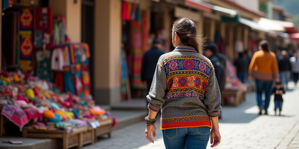 a woman walking past a market with a lot of colorful items on display on the side of the road, Cefer