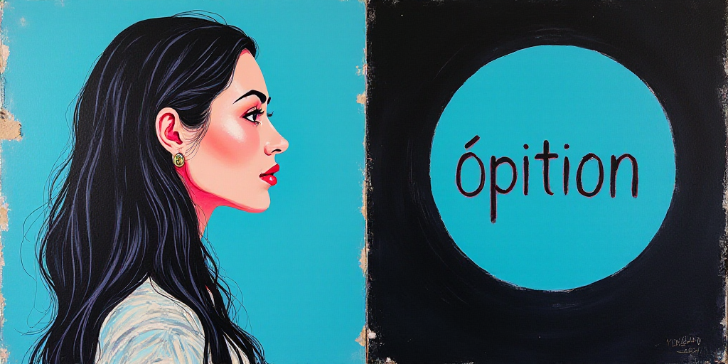 a woman with long hair and a blue background with the words opinion on it, and a black and blue back
