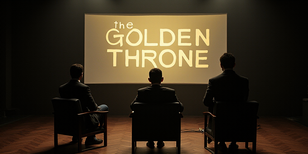 three people sitting on chairs in front of a screen with a screen behind them that says,'the golden