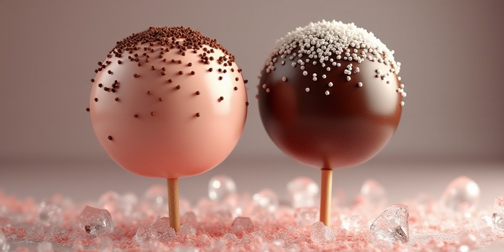 two desserts on sticks with chocolate and sprinkles on them, one is covered in icing, Boetius Adamsz