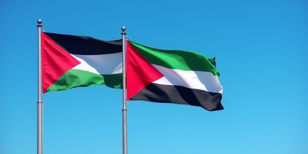 two flags of the united and jordan waving in the wind on a blue background photo by shutterstocker,