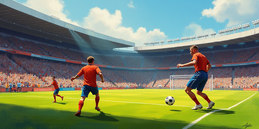 two soccer players are playing soccer on a field with a crowd watching them from the stands and a cr