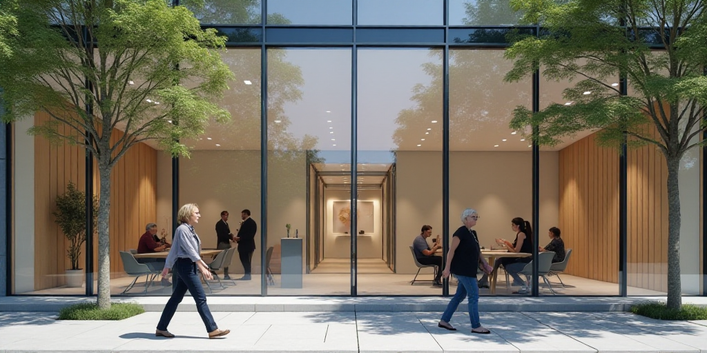 two women walking past a glass building with a sign on it that says organisation for economic co - o