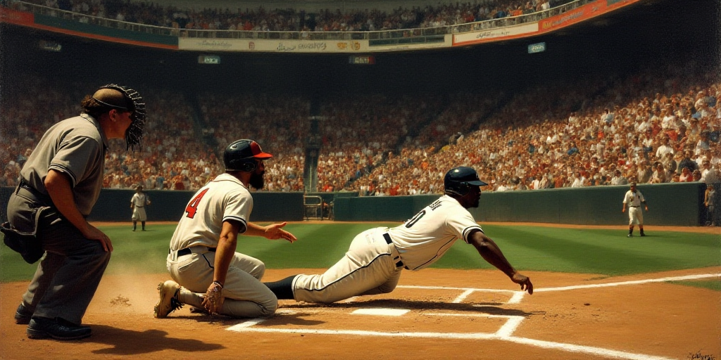 a baseball player sliding into home plate during a game with a catcher and umpire behind him and a c