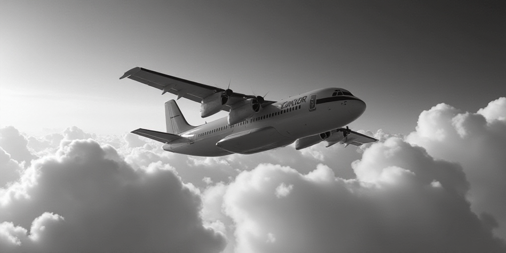 a black and white photo of a plane flying in the sky with a sign that reads unclassnished, Dahlov Ip