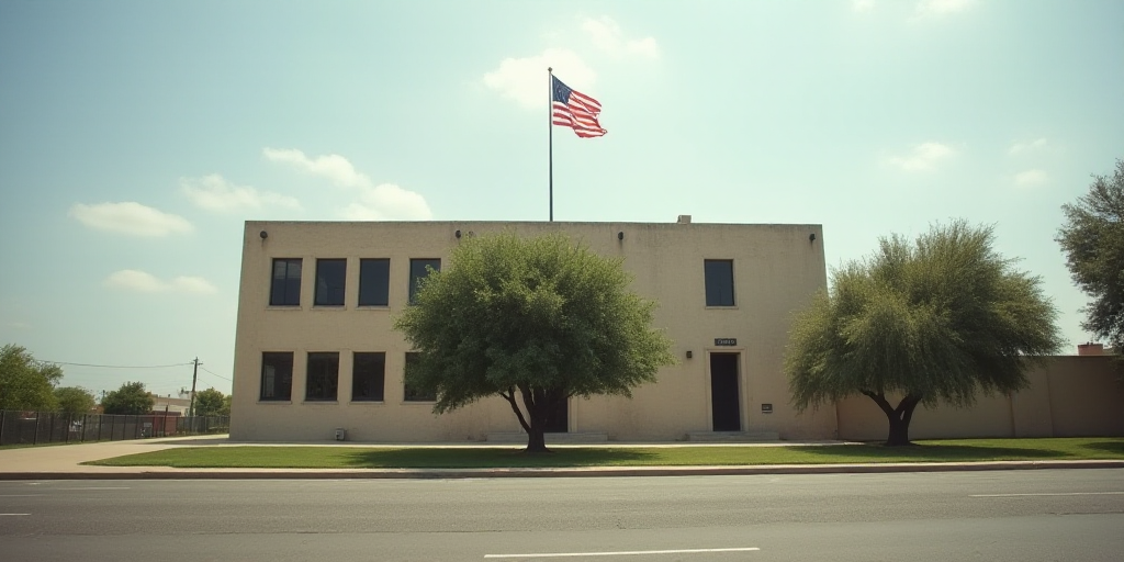 a building with a flag on top of it and a flagpole on top of it and a tree in front of it, Carlos Tr