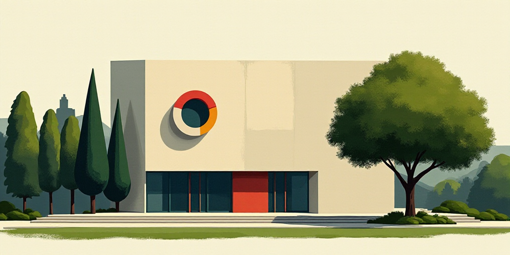 a building with a large google logo on it's side and trees in front of it and a tree in front of it,