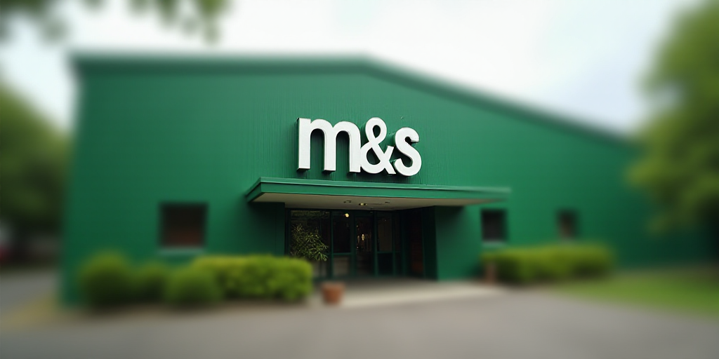 a building with a large sign in front of it that says m & s on the front of it, Constant Permeke, gr