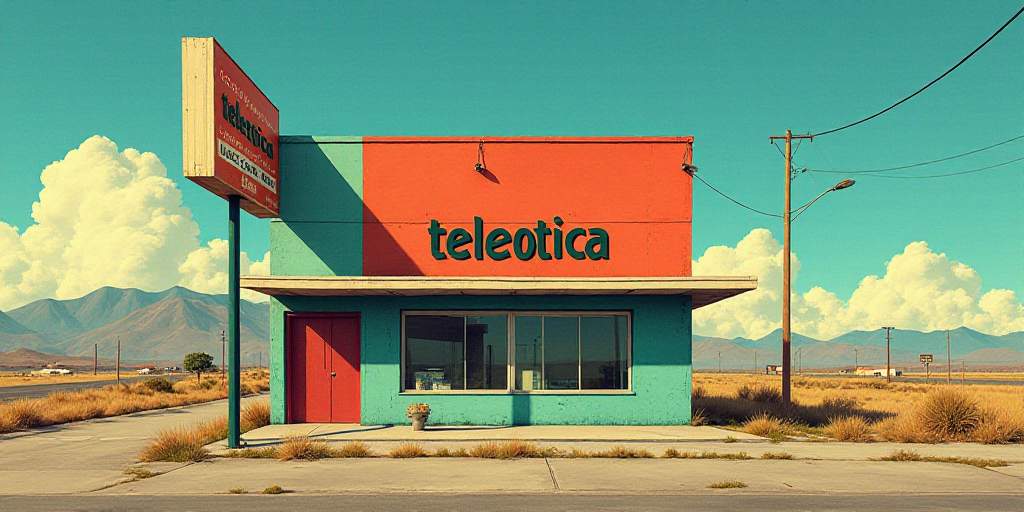 a building with a sign that says teletotica on it's side and a sky background behind it, Carlos Tril