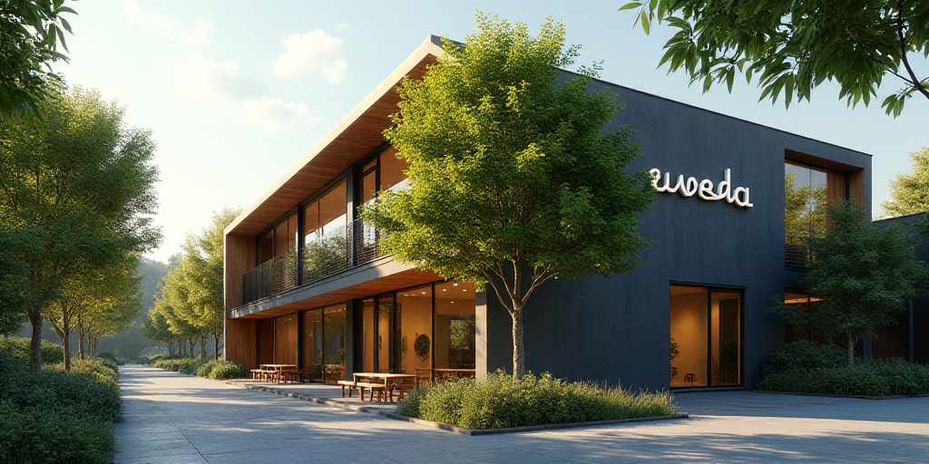 a building with a sign that says avada on it's side and a tree in front of it, Andries Stock, nvidia